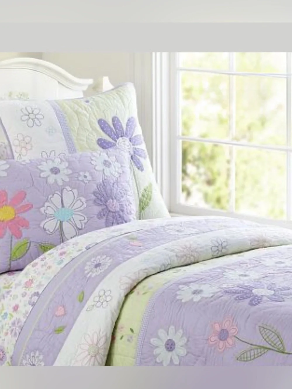 Pottery Barn Kids Daisy Garden Lavender Toddler Quilt Sham Set Embroidered Flora